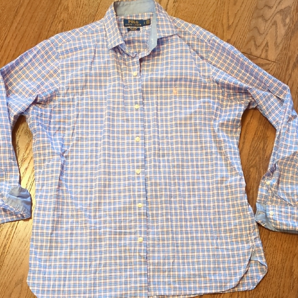 Polo by Ralph Lauren Men's Blue and Pink Plaid Shirt
